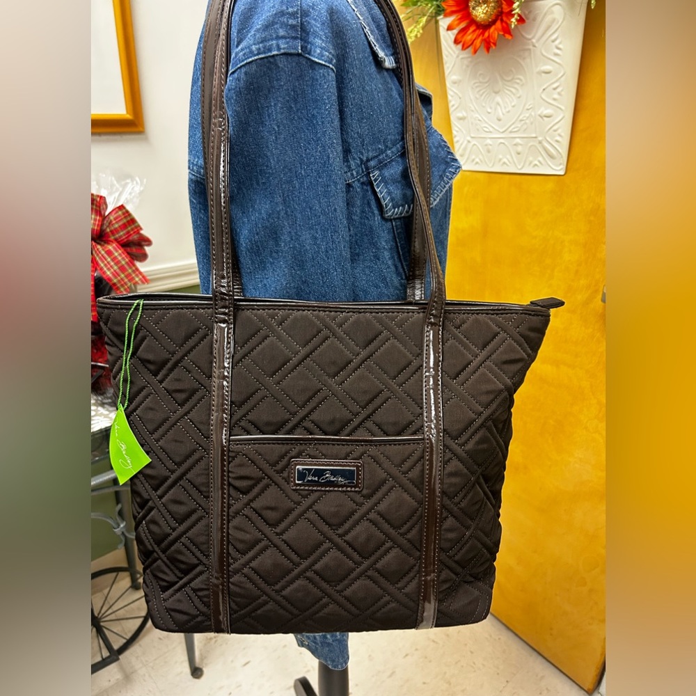 Vera Bradley Small Trimmed Vera Tote in Espresso Brown